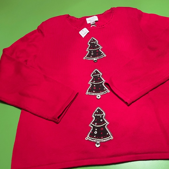 XL NEW Christopher & Banks Gingerbread Cookie Embroidered Tree Christmas Sweater - Picture 9 of 10